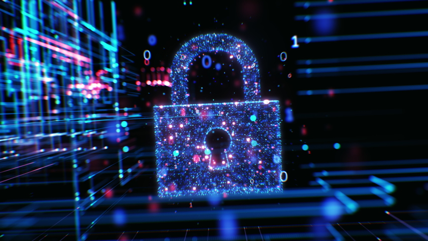 Cyber Security Information Protection Illustration. Abstract Digital Lock Protecting Network Data. Beautiful 3d Animation. Blockchain Crypto Currency Global Cybersecurity Business Concept. 4k UHD. Royalty-Free Stock Footage #1094392679