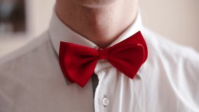 Close up of hands of man correcting red bowtie. Business concept. - Powered by Shutterstock - Get 15% off with code: PIKWIZARD15