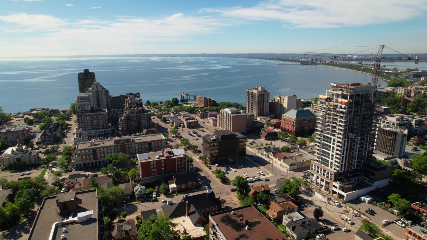 An Aerial View Of Burlington Ontario City Centre Looking Towards Hamilton