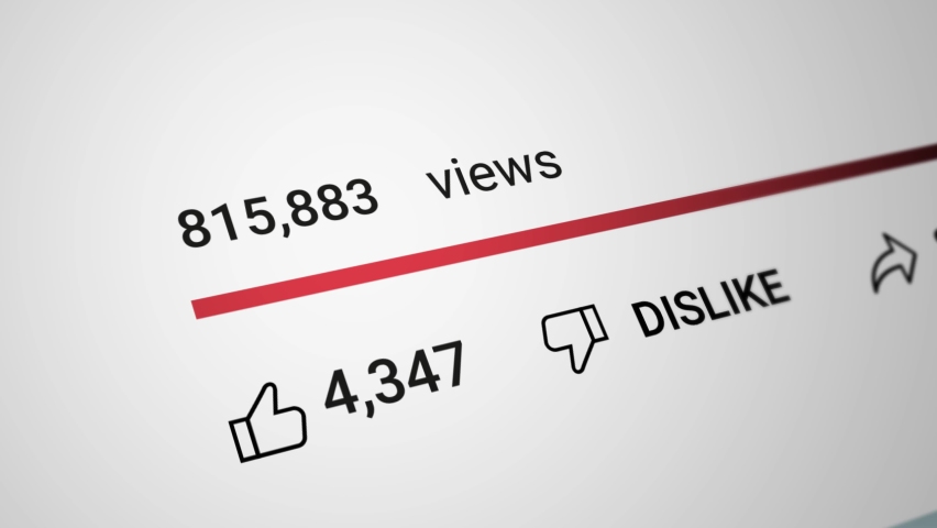 Social media views and likes - Unbranded some web site counting with red progress bar showing channel growth. Animation