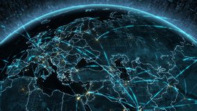 Digital Grid Futuristic Animation of Rotating Earth. Internet connection by satellites. Global network connections over Europe and Asia. IOT, AR, Telecommunication and 5G - Powered by Shutterstock - Get 15% off with code: PIKWIZARD15