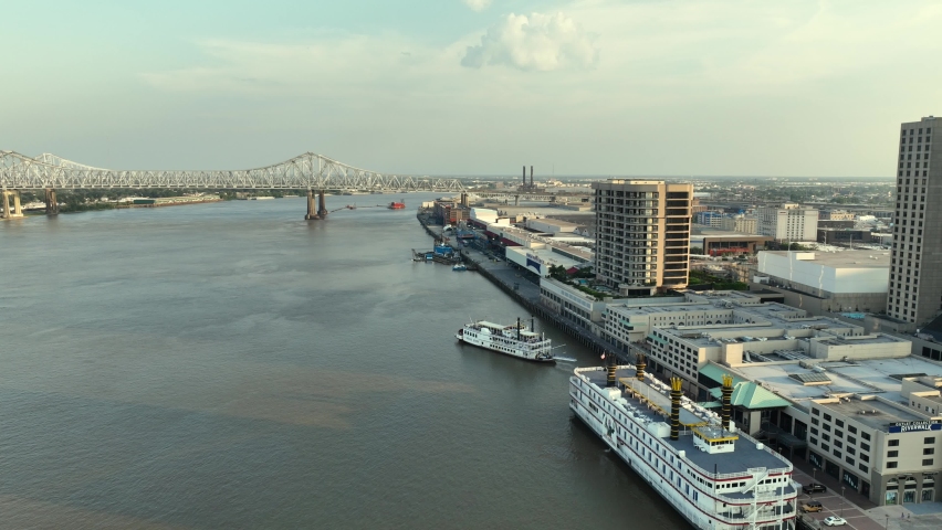 Aerial view of the Mississippi River bridge near New Orleans