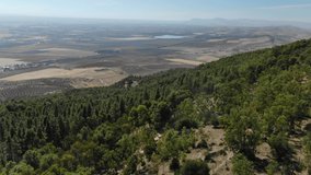 Desert close to Fes or Fès in Morocco seen from hill. Aerial drone panoramic view