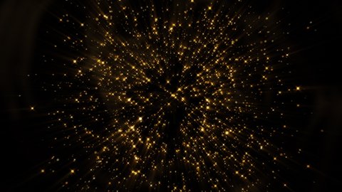 4K Gold Explosion effect. Festive Fireworks. Isolated on black background. Floating golden sparkles. Glowing Particles. Overlay. 60 fps – Stockvideo