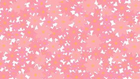 Animated pink flowers fly from top to bottom. Flower background. Looped video. Vector illustration isolated on the white background.