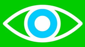 Animated blue eye close. blinks an eye. Linear icon. Looped video. Vector illustration on green background.