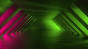 4K Futuristic Sci Fi Neon Tunnel With Green And Pink Neon Light. Glowing Colorful Light Coming Through The Corridor. 3D Motion Animation Seamless Loop - Powered by Shutterstock - Get 15% off with code: PIKWIZARD15