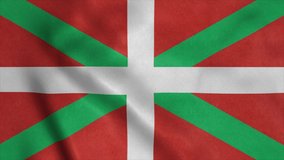 Basque Country flag, Spain, waving in the wind, sky and sun background