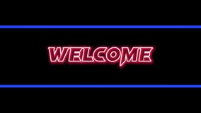 Neon welcome icon, animated colorful lights,welcome neon sign on black background. Creative 4k footage for your video project