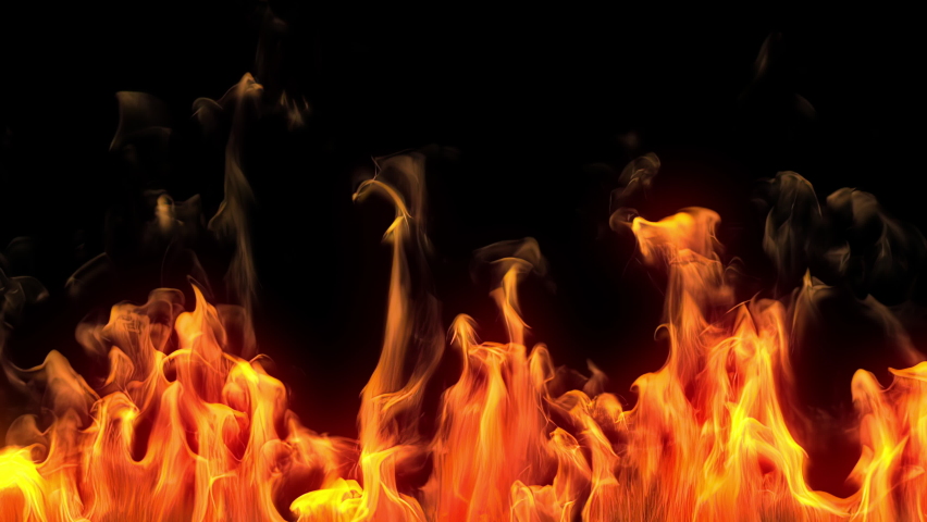 Highly Detail Fire Line Isolated On Black Background. Realistic Flames.