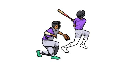 Playing Baseball Sketch 2d Animation Stock Footage Video (100% Royalty