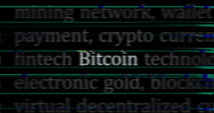Headline news across international media with Bitcoin cryptocurrency and blockchain. Abstract concept of web news titles broadcast on screens loop. Seamless and looped animation.