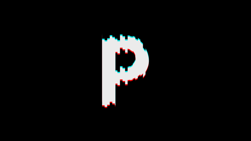 White image P. Animated letter P in Glitch RGB style. videos with alpha channel
