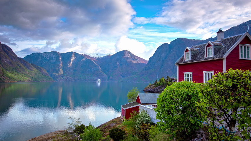 Town in the mountains on a lake in Norway image - Free stock photo ...