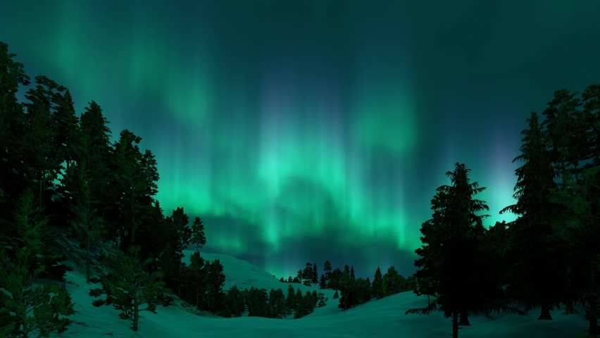 A beautiful green and red aurora dancing over the hills. 4k