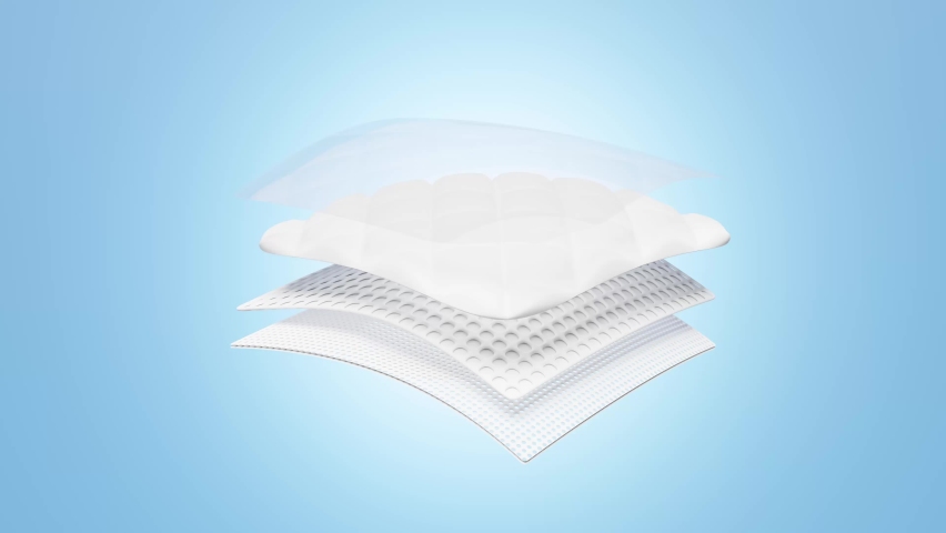 3d ventilate shows water splash transparent for diapers, synthetic fiber hair absorbent layer with sanitary napkin, transparent film baby diaper adult concept, 3d animation, alpha Royalty-Free Stock Footage #1094442063