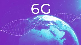 Animation of 6g text and globe over dna strand. Global science and digital interface concept digitally generated video. - Powered by Shutterstock - Get 15% off with code: PIKWIZARD15