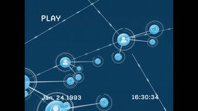 Animation of vhs glitch effect over network of profile icons against blue background. Global networking and business technology concept - Powered by Shutterstock - Get 15% off with code: PIKWIZARD15