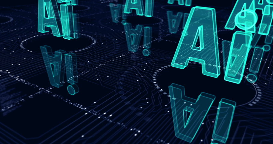 Artificial intelligence technology AI and deep learning symbol abstract cyber concept. Digital technology background seamless and loopable dynamic 3d animation.