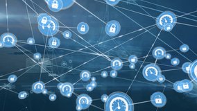 Animation of padlock and speedometer icons connected with lines over programming language. Digitally generated, soundwave, coding, security, measurement and technology concept. - Powered by Shutterstock - Get 15% off with code: PIKWIZARD15