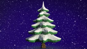 Animation of falling snow over christmas tree. Christmas, tradition and celebration concept digitally generated video.