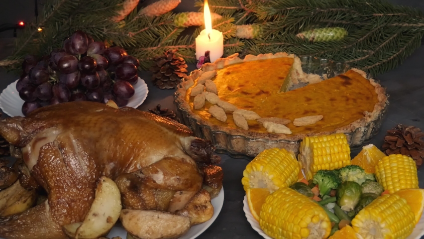 Happy Thanksgiving Day! autumn holiday. Chicken or turkey. Romantic dinner. Thanksgiving Day