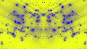 Abstract bokeh particles in motion, blue and yellow, 3D animation