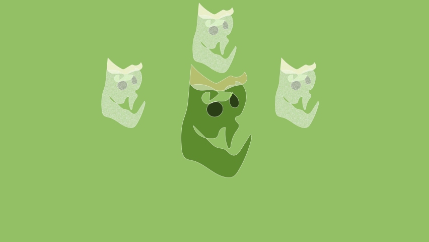 Illustration of smiling green goblin monster. Suitable for Halloween content.
