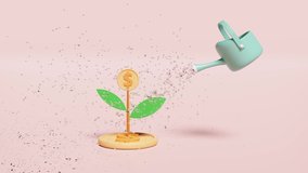 3d green watering can with money dollar coins stack plant isolated on pink pastel background. financial success and growth or saving money concept, 3d animation, alpha - Powered by Shutterstock - Get 15% off with code: PIKWIZARD15