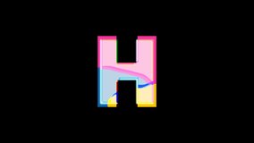 animation of 2d letter H multi color blue, purple, pink and yellow on black background, video with alpha channel
