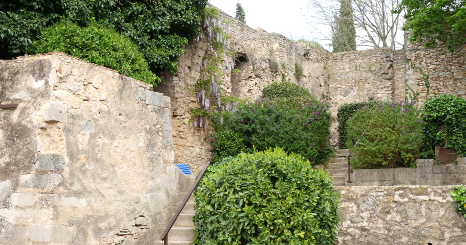 Girona, Catalonia, Spain. Serene garden in the Passeig de la Muralla – city wall walking route. | Shutterstock HD Video #1094482859