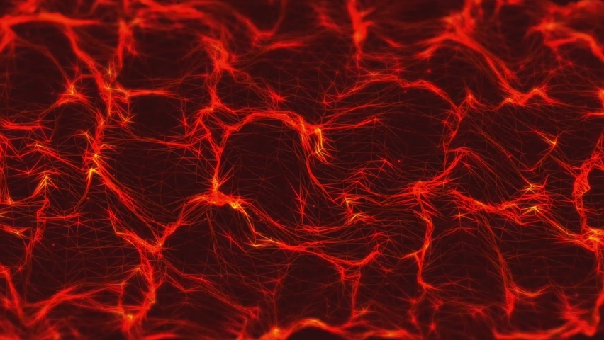 Animation red neon light network wave background.