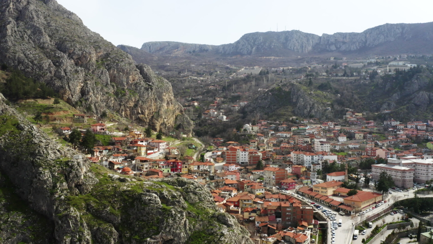 Aerial view of Amasya city landscape. 4K Footage in Turkey