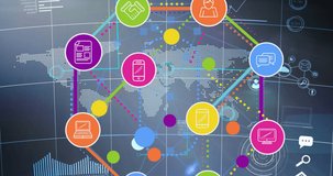 Animation of data processing and media icons over blue background. Global business and digital interface concept digitally generated video. - Powered by Shutterstock - Get 15% off with code: PIKWIZARD15