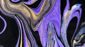 Purple Gold Fluid Liquid Video Backdrop. Gray Abstract Design Pink Acrylic Artistic Gradient, Artwork Water Splash. Modern Creative Effect, Flow Glitter Color Gradient.
