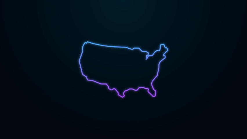 Glowing neon line USA map icon isolated on black background. Map of the United States of America. 4K Video motion graphic animation.