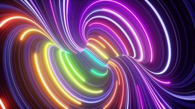 3d animation, abstract background, twisted shape with colorful neon lines and laser rays. Fantastic vortex of space and time strings glowing in the dark - Powered by Shutterstock - Get 15% off with code: PIKWIZARD15