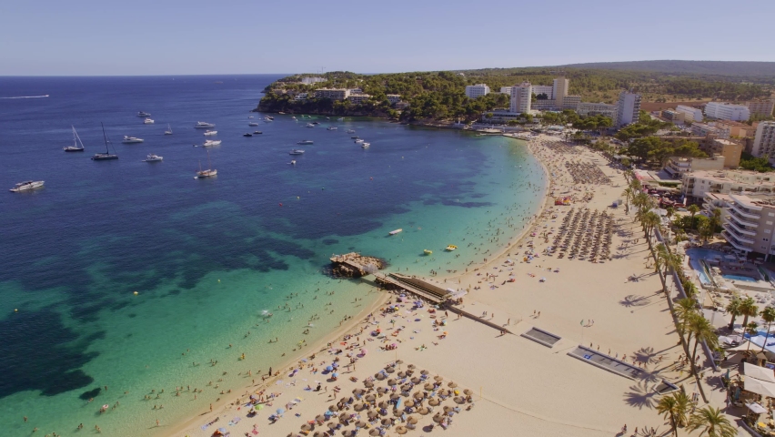 Aerial panoramic view over the city of Palma de Mallorca, Illes Balears, Spain. Cinematic 4K