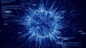 big data collection technology concept It is a powerful computing system that can handle huge amounts of data. Interconnected polygons form a prominent sphere in the center on a dark blue background. - Powered by Shutterstock - Get 15% off with code: PIKWIZARD15