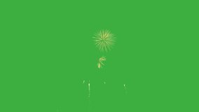 Abstract Firework on green chroma key background, 4th of July independence day concept. High quality 4k chromakey video