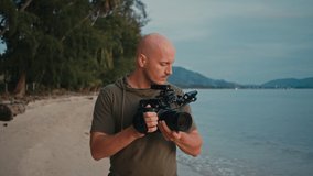A cameraman shooting a beautiful sunset