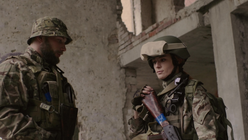 A man and a woman are brothers in arms.
Defenders of Ukraine in the war zone.
