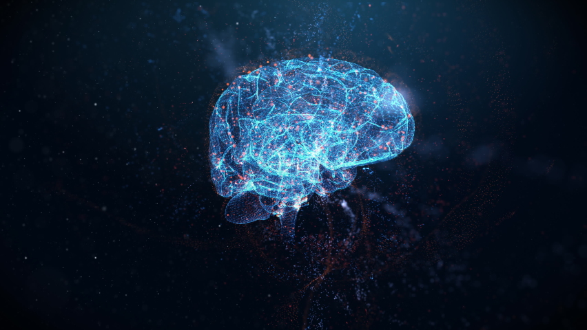 3d Hologram of Human brain Surrounded By Energy Flows In A Futuristic Style HUD Anatomy Infographic
