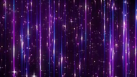 Beautiful luxury purple stardust particles and shining lights beam moving through space. glowing and flashing with bokeh flares. Digital Art. Modern background. motion design. Loopable. LED.4K
