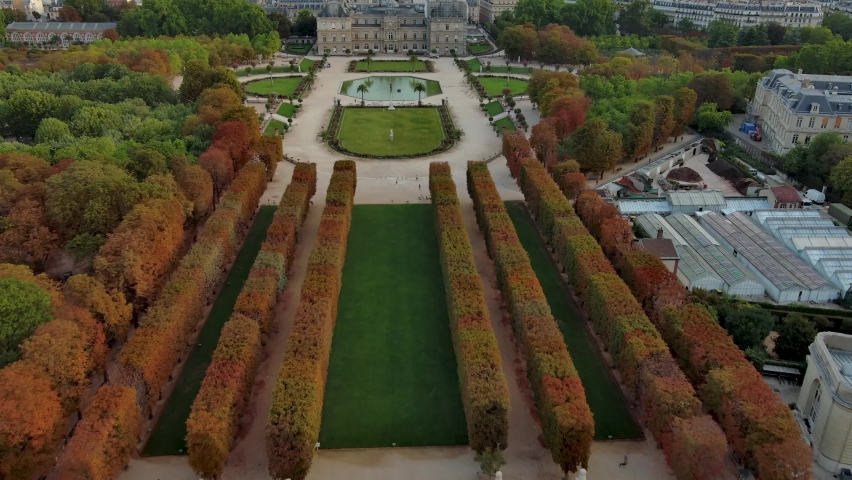 Jardin du Luxembourg, Paris, Cinematic Sun Rise 4k Aerial