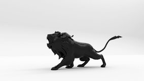 3d render of monochrome black and white abstract art video animation video with surreal lion king animal in attack process in black glossy plastic material on white background 