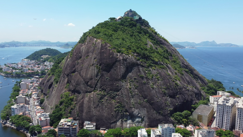 Aerial view of Sugarloaf Mountain one of the most visited landmarks of Rio de Janeiro, Brazil.
