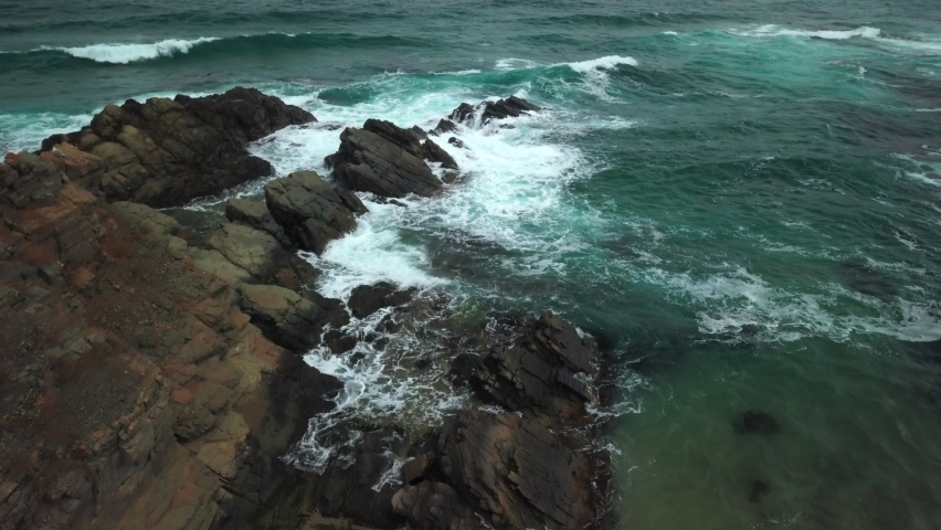 Dangerous Waves Crashing Against The Rocky Coast Of Sinemorets In Bulgaria. - aerial