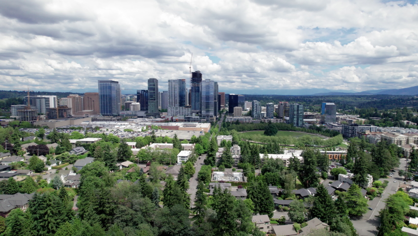 Downtown Bellevue Washington Buildings and Park Aerial View