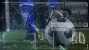 Animation of medical data processing over low section of male soccer player with football. Sports and technology concept - Powered by Shutterstock - Get 15% off with code: PIKWIZARD15